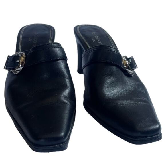 Liz Claiborne Flex Black Leather Mules w/ Silver Buckle Size 7 - Picture 2 of 7